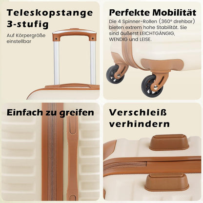 COOLIFE Koffer Set ABS Hartschale 4 Rollen TSA Schloss Weiß/Braun 5tlg