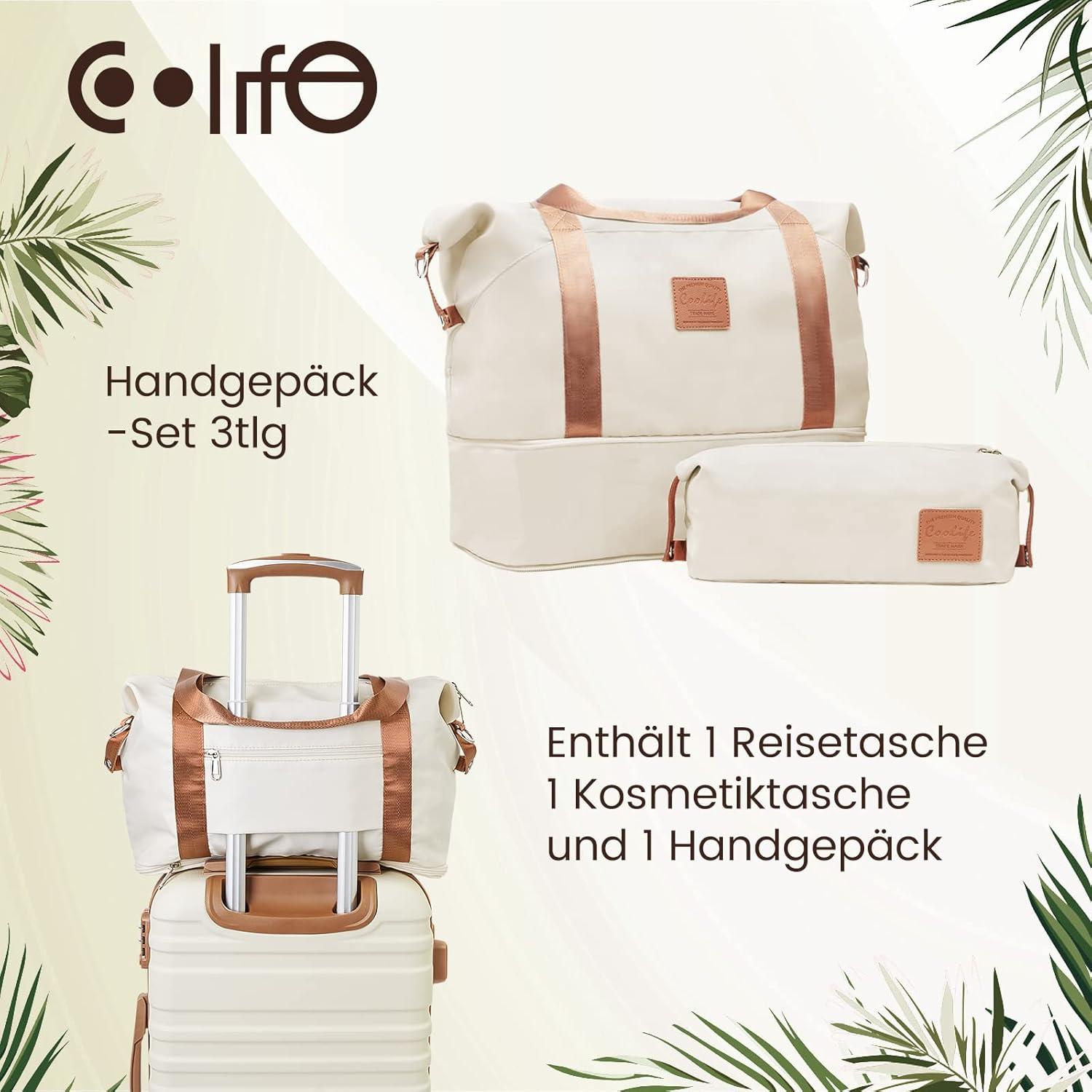 COOLIFE ABS Hartschalen Trolley Koffer Set Weiß/Braun 3tlg