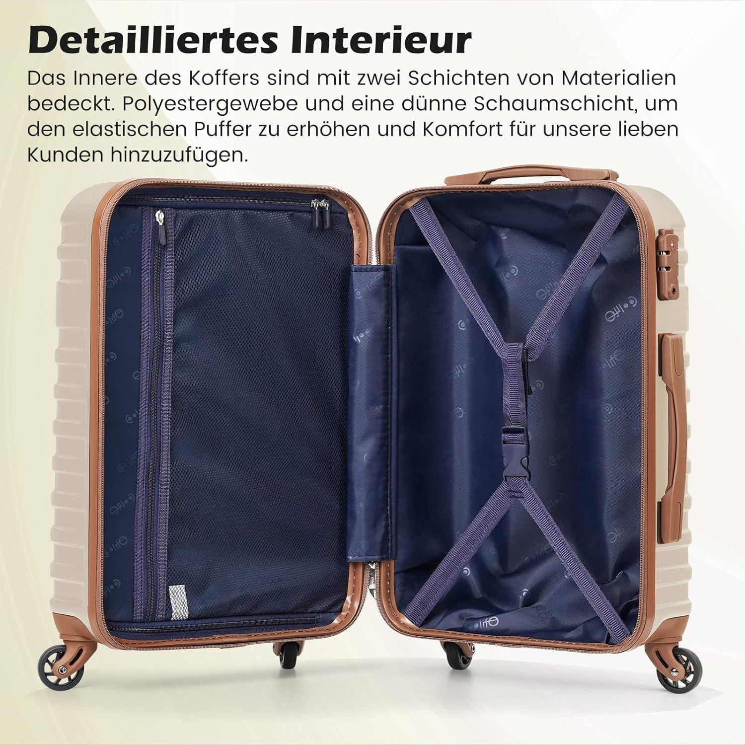 Hartschalen Koffer Set 3tlg ABS Trolley Weiß/Braun 4 Rollen
