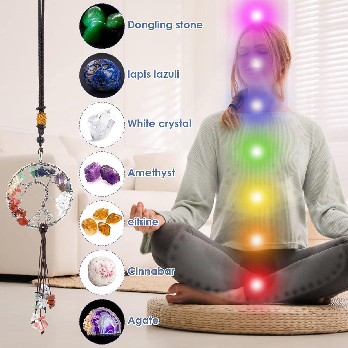 Baum des Lebens Autoanhänger mit 7 Chakra Steinen