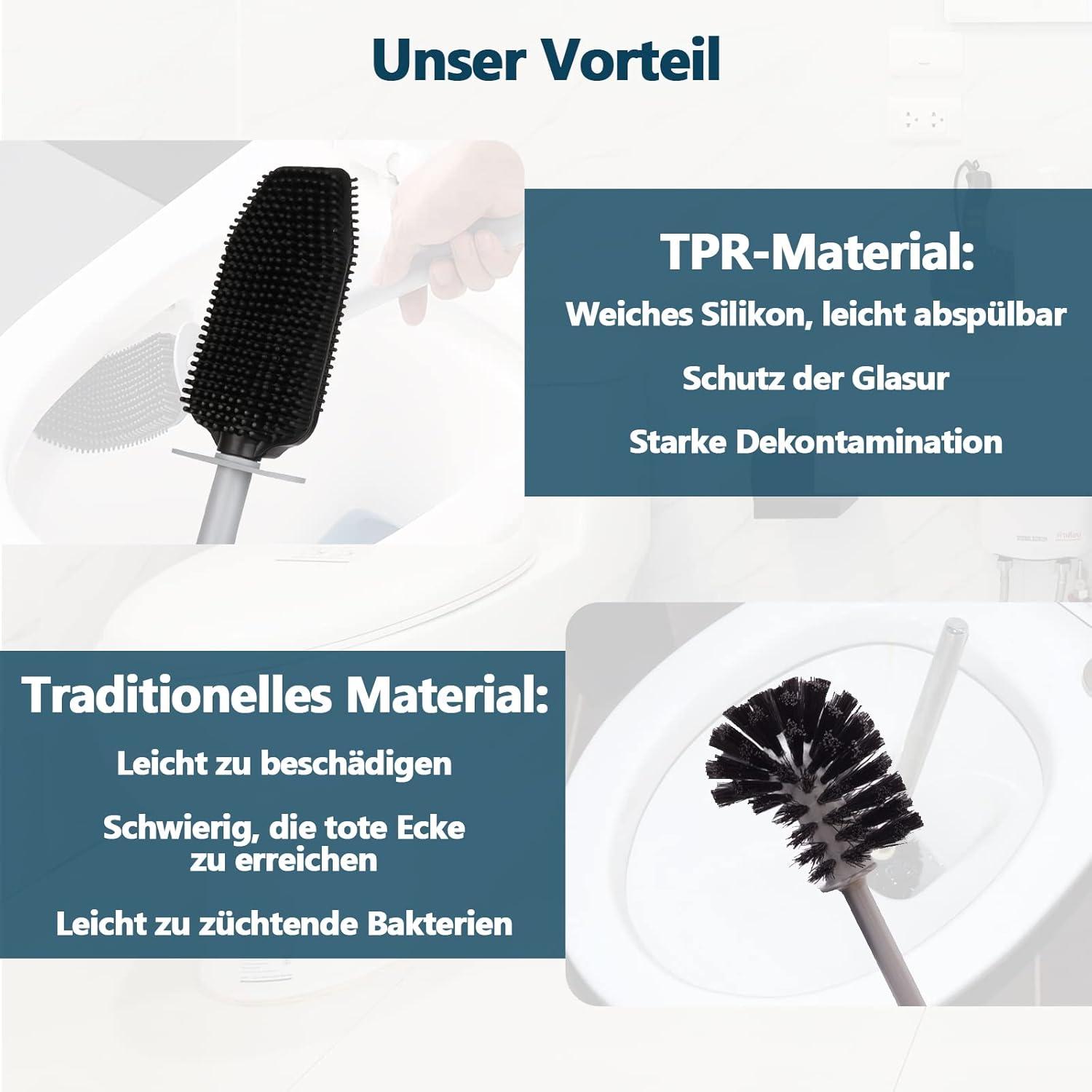 Toilettenbürste Silikon, Behälter, Badezimmer, Gäste-WC, Wandmontage, Stehen, Weiß Grau
