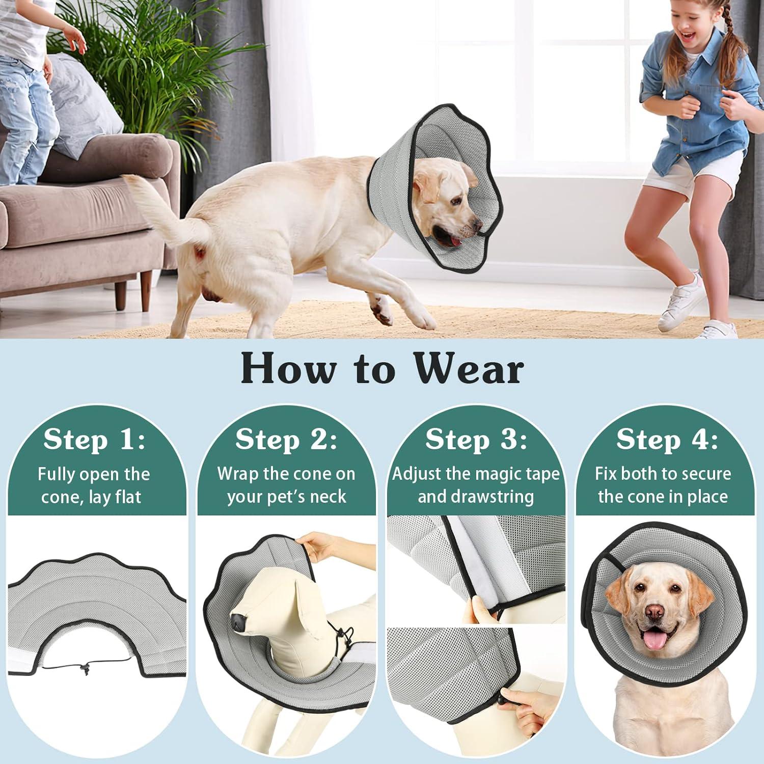 VavoPaw Halskrause Hund Leckschutz, Weich, Verstellbar, Genesungshalsband, Atmungsaktiv, Grau L