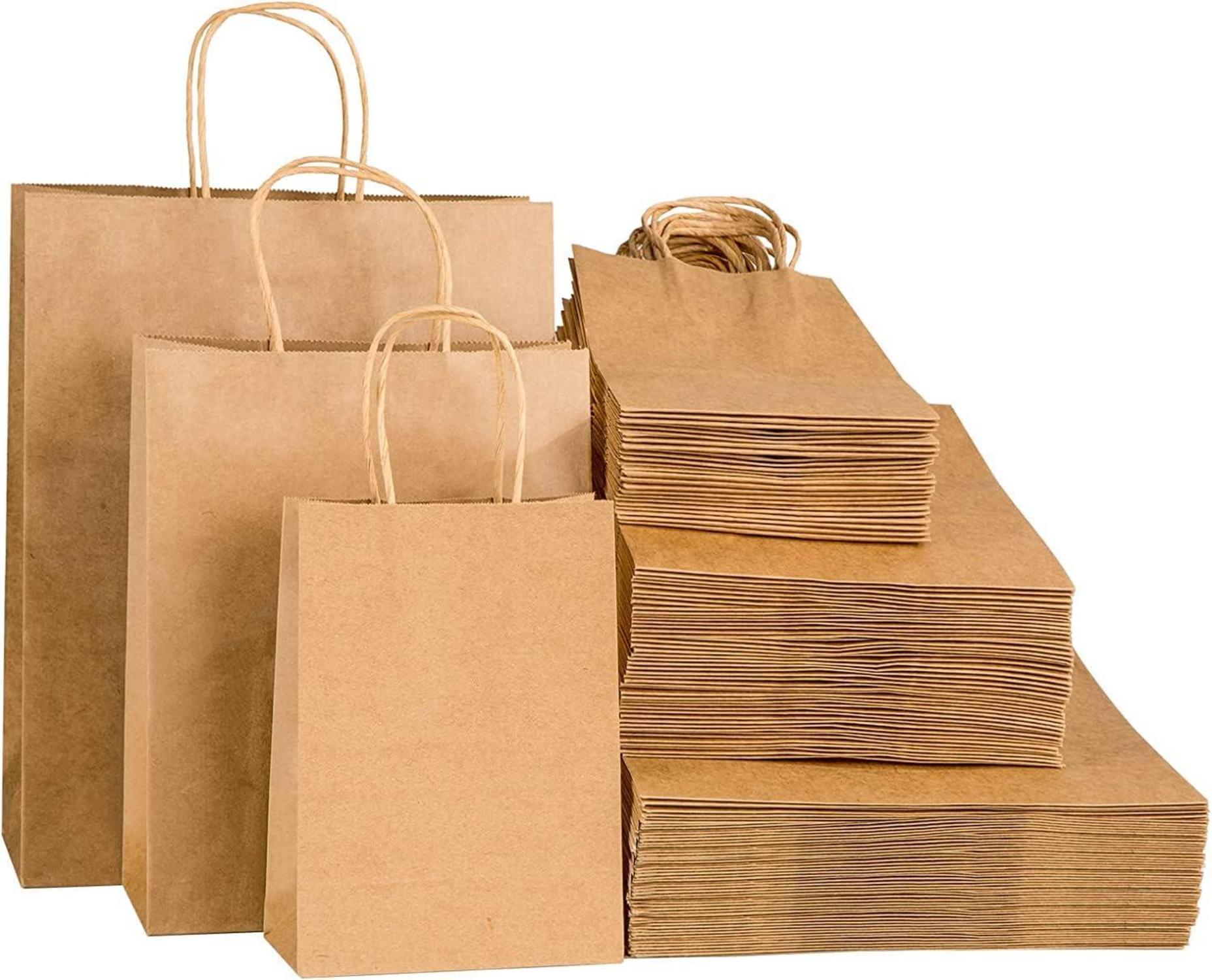 100 Kraftpapiertüten Braun Henkel Geschenktüten Packungen
