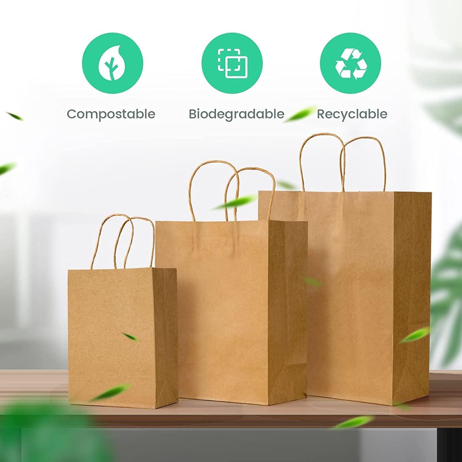 100stk Braune Kraftpapiertüten mit Henkel in 3 Größen