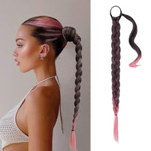 Geflochtene Pferdeschwanzverlängerung 76cm Schwarz Ombre Rosa