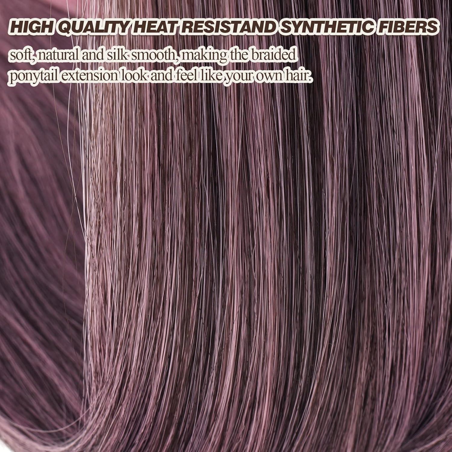 Geflochtene Pferdeschwanzverlängerung 76cm Schwarz Ombre Rosa