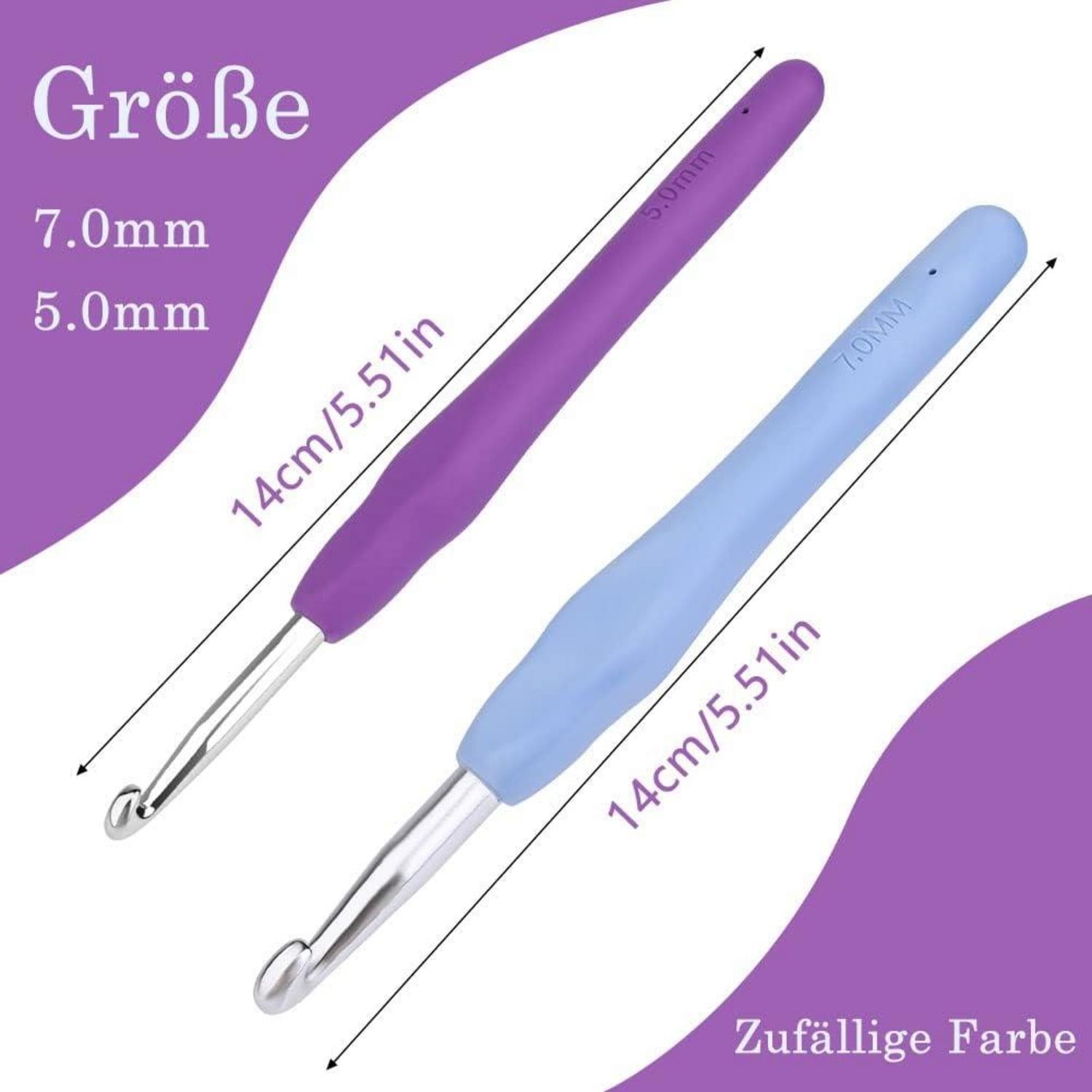 2er Pack Häkelnadel Set 5,0 mm/7,0 mm Ergonomischer Griff