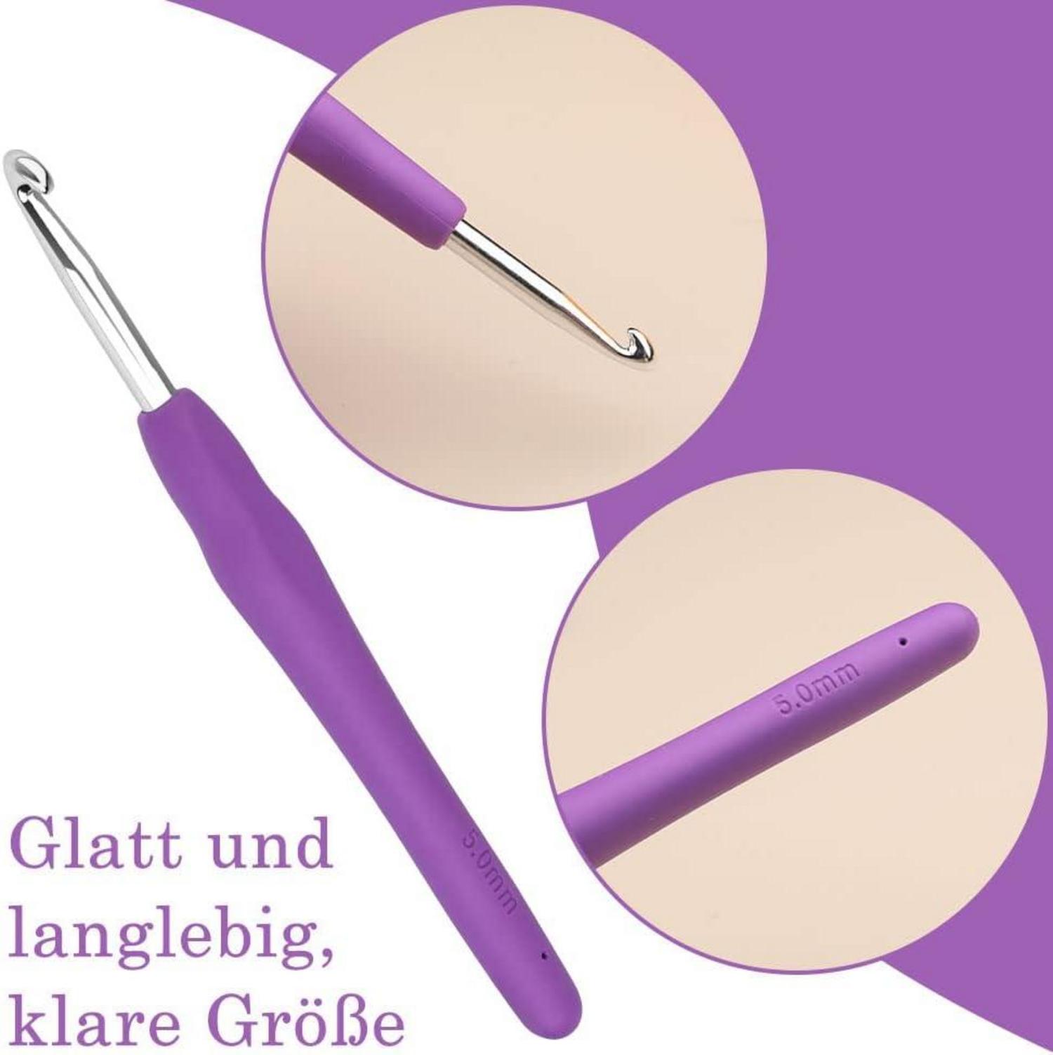 2-Pack Häkelnadeln 5,0 mm/7,0 mm, Glatter Griff für Arthritische Hände