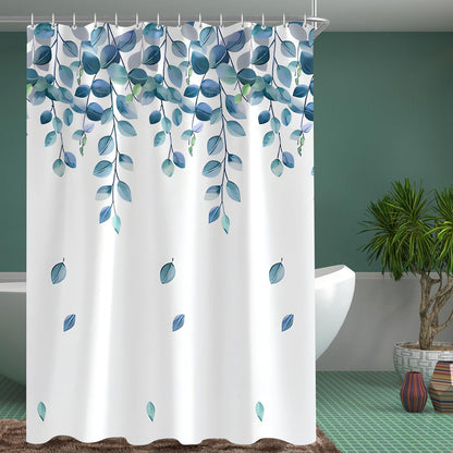 Duschvorhang 240x200 cm Grün Blätter Pflanze Beschwerter Saum Antischimmel Textil waschbar