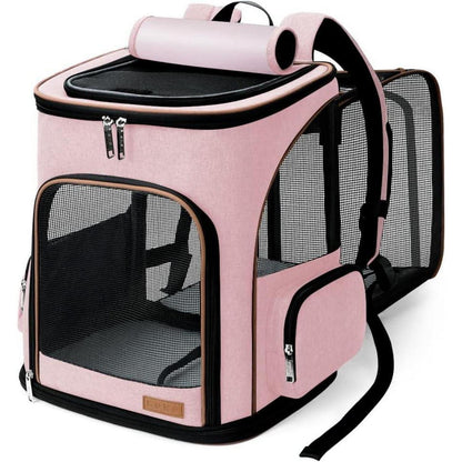 Erweiterbarer Haustier Rucksack für Katzen & Hunde bis 10kg, Rosa XL