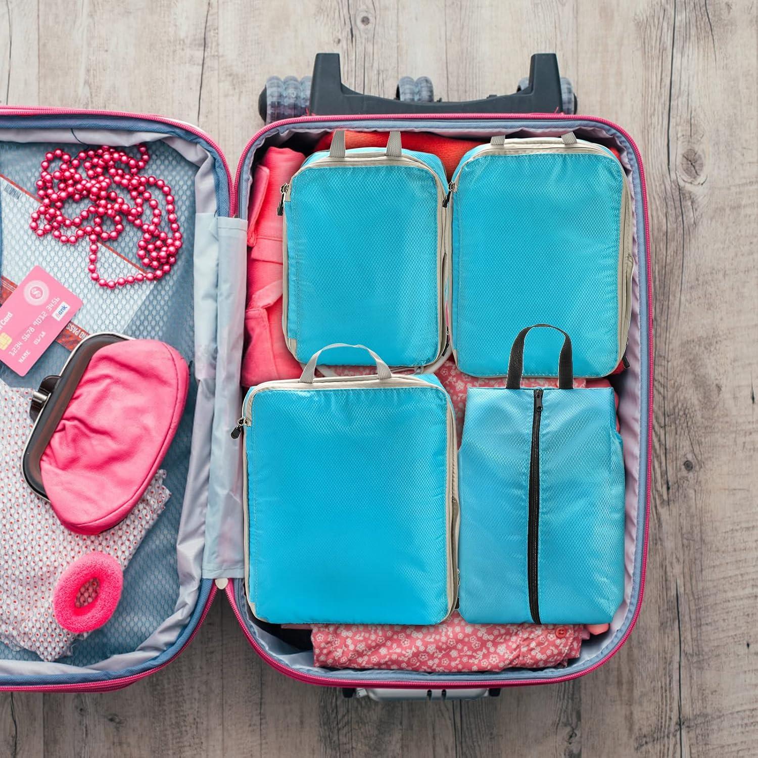 4er Pack Kompressions-Packwürfel blau wasserdicht Gepäck Organizer mit
