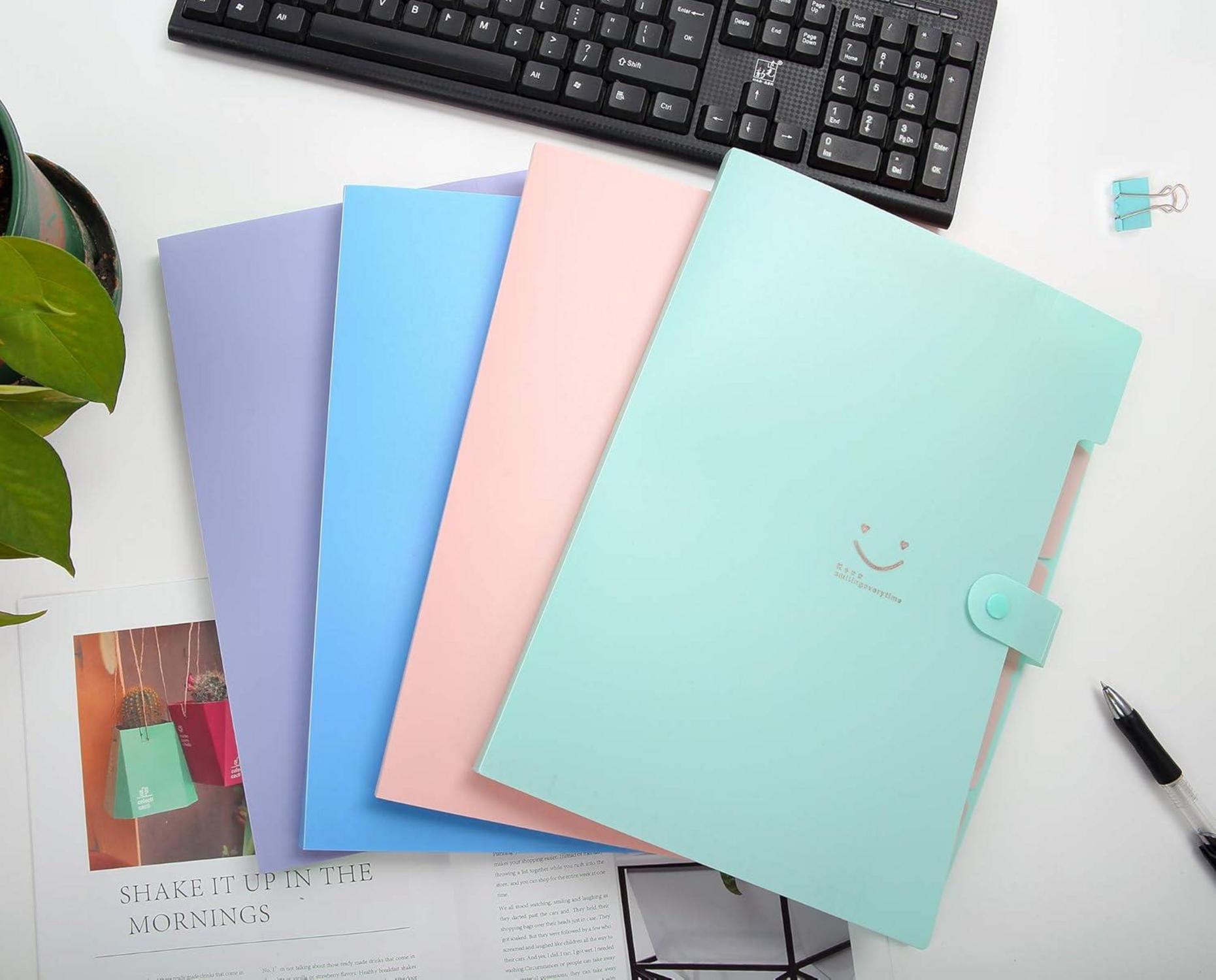 Fächermappe A4 Ordnungsmappe 5 Tasche Dokumententasche Index lila grün rosa