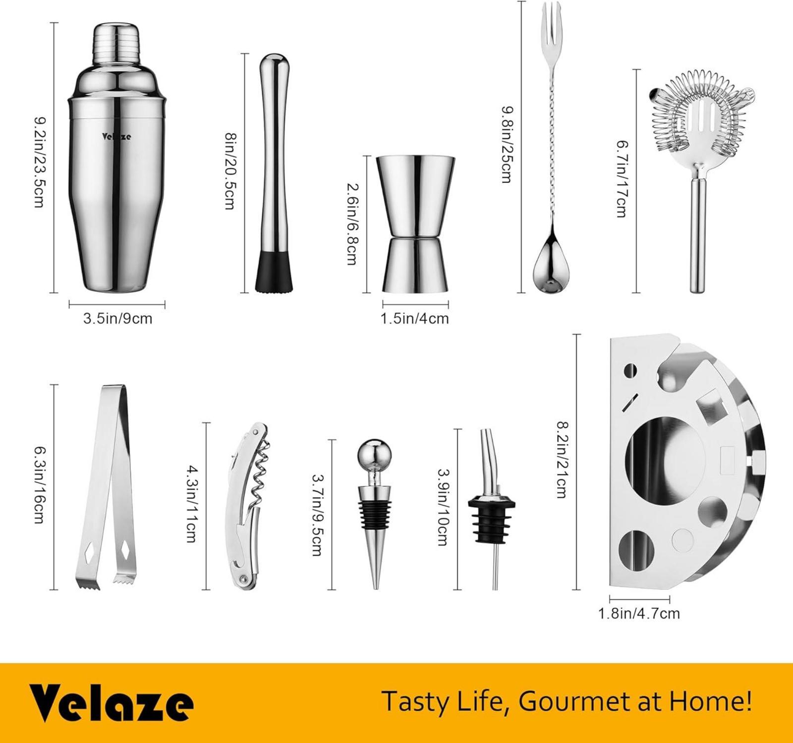 Velaze Cocktail Shaker Set 10-teilig Edelstahl mit Ständer