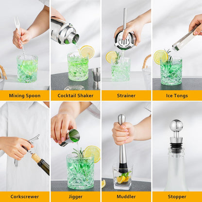 Cocktail Shaker Set 10-teilig Edelstahl Barkeeper Zubehör Silber