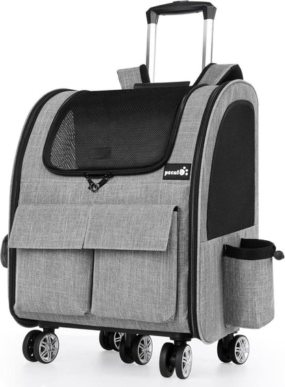Hunderucksack mit Trolley bis 10 kg, Große Katzenrolle Grau