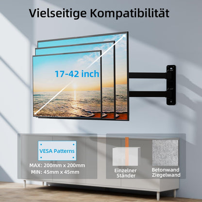 TV Wandhalterung 17-42 Zoll Full Motion Schwenkbar Neigbar VESA 200x200mm