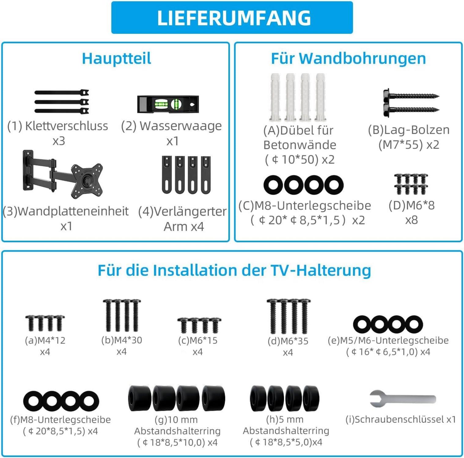 TV Wandhalterung Full Motion 17-42 Zoll VESA 200x200 mm 15kg
