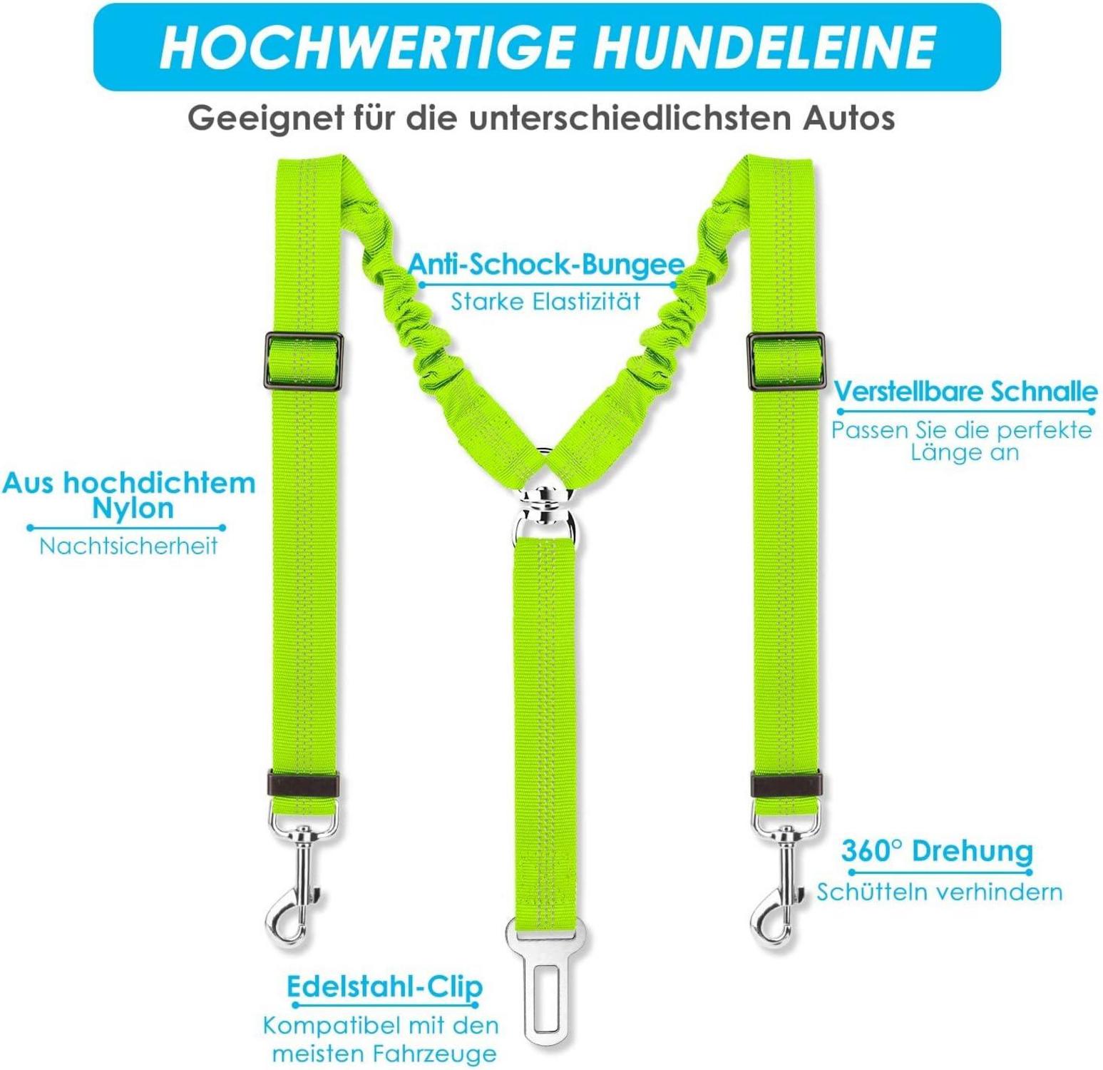 SlowTon Hundegurt Auto | 2in1 elastischer Sicherheitsgurt Auto
