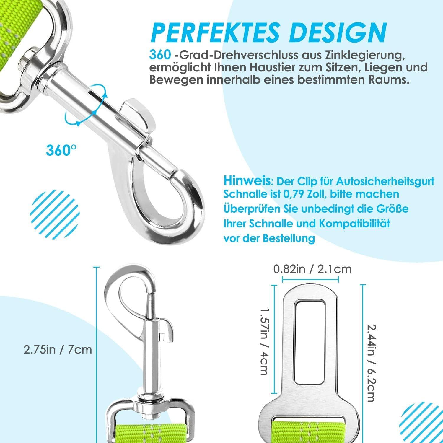 SlowTon Hundegurt Auto Sicherheitsgurt elastisch verstellbar Limone