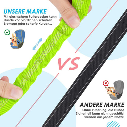 SlowTon Hund Auto Anschnallgurt verhedderungsfrei elastisch reflektierend 2in1