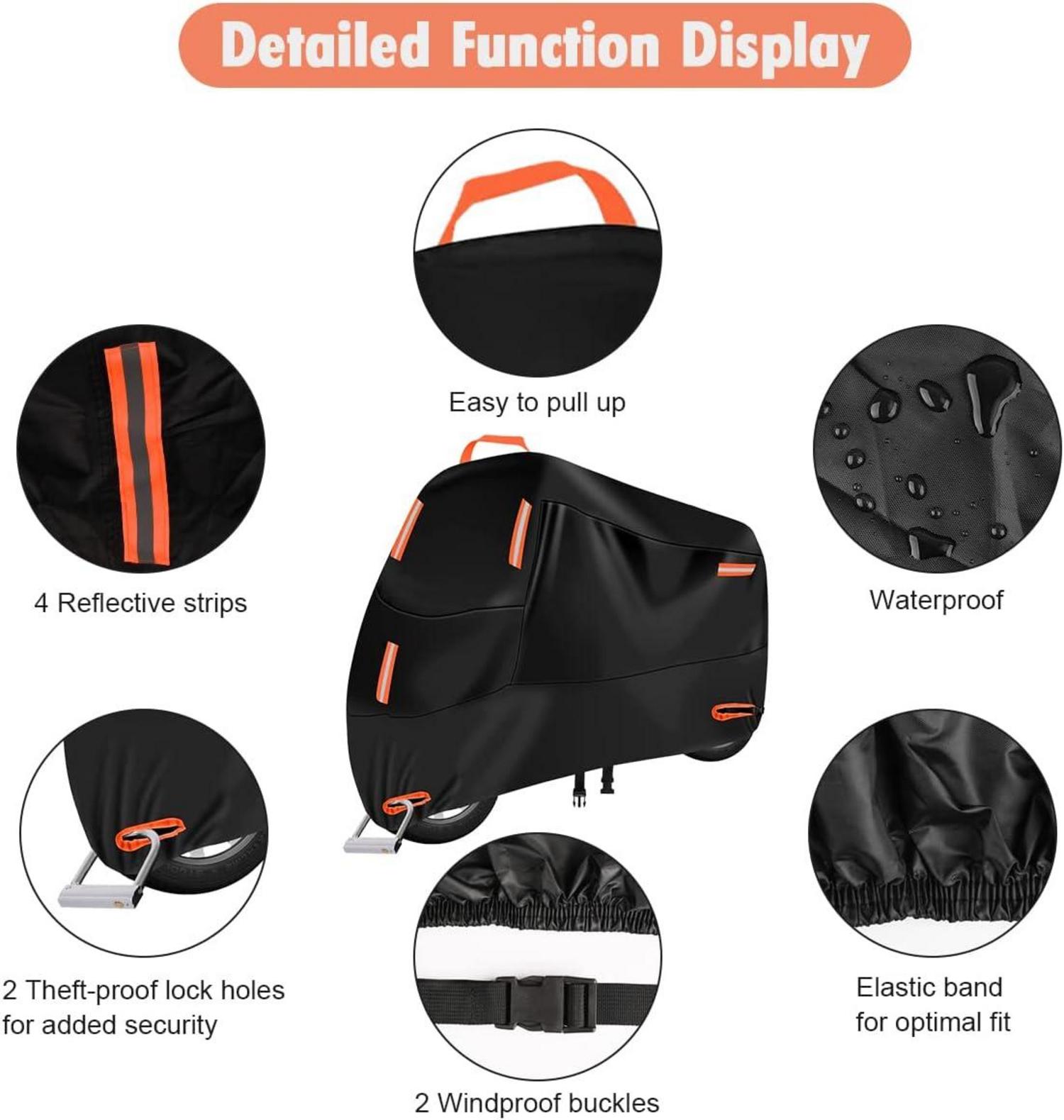 Motorradabdeckung Outdoor Wasserdicht 210D XXL Reflektionsstreifen