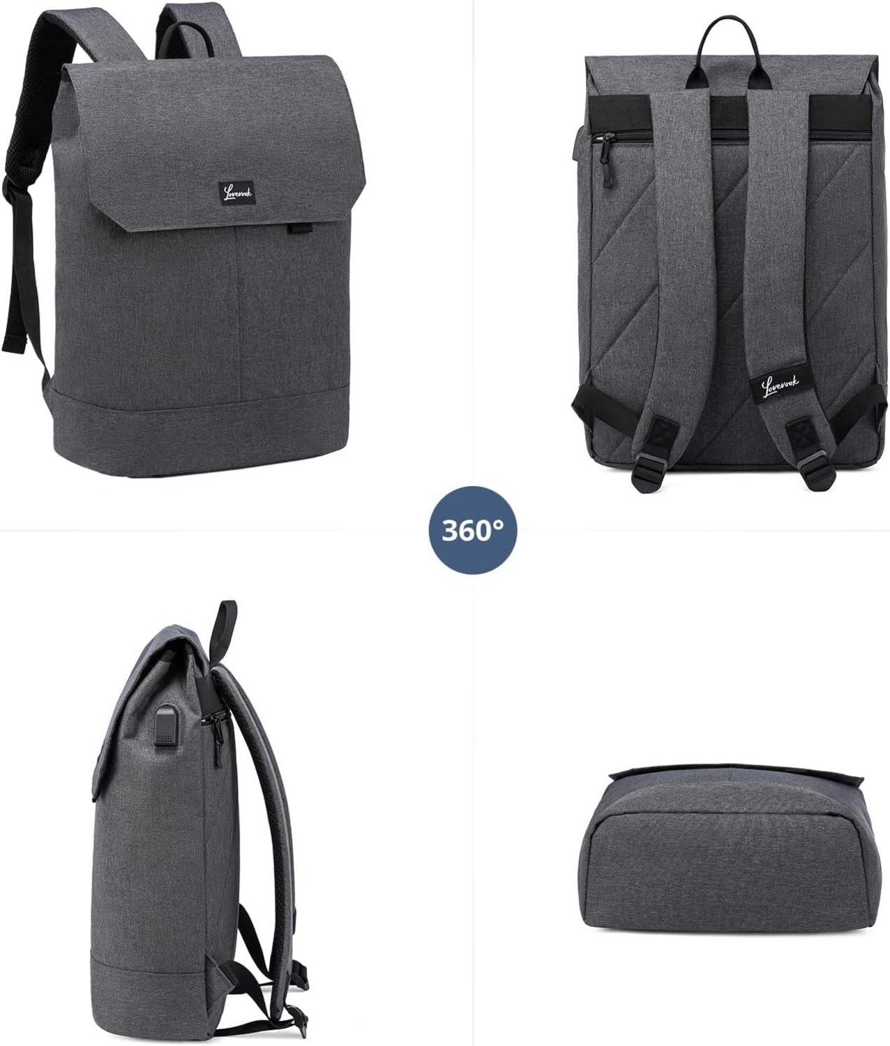 Laptop Rucksack Herren 15,6 Zoll Schulrucksack USB Ladeanschluss Dunkelgrau