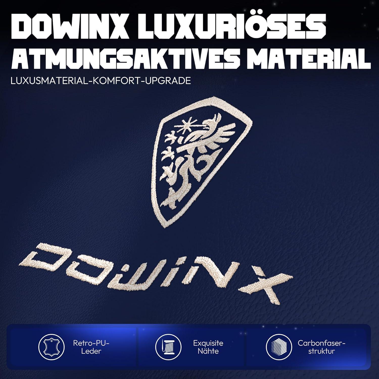 Dowinx Gaming Stuhl mit 4D-Armlehnen PU Leder Lordosenstütze Blau