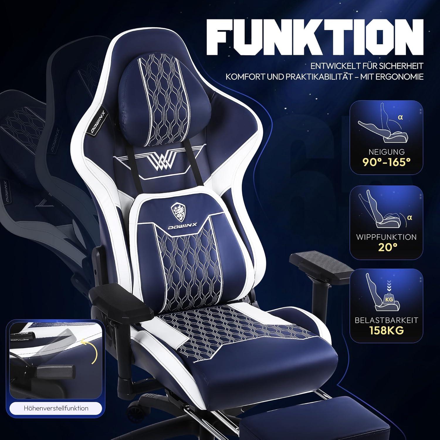 Ergonomischer Gaming-Stuhl mit 4D-Armlehnen und Fußstütze PU-Leder