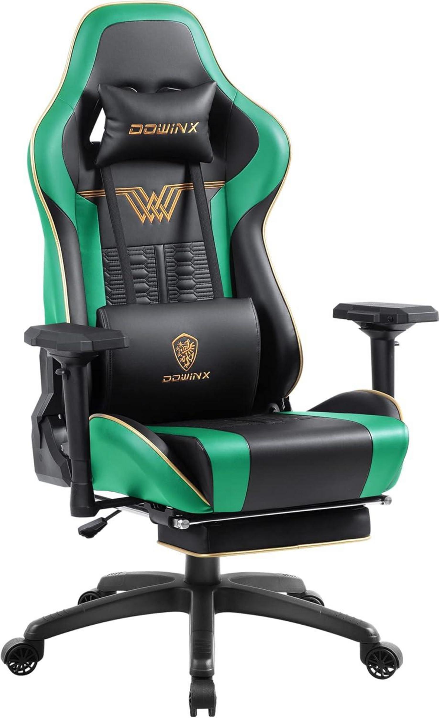 Ergonomischer Gaming Stuhl mit 4D Armlehnen und Fußstütze - Grün