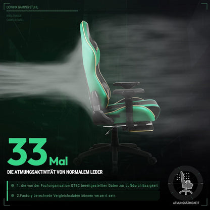Dowinx Gaming Stuhl - Bürostuhl PU Leder Gamer Stuhl 4D Armlehnen Fußstütze Ergonomischer Gaming Chair 150 kg