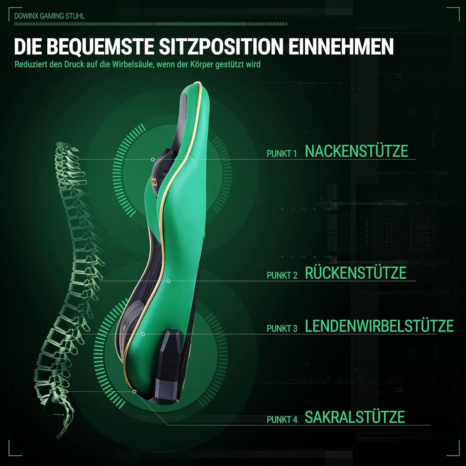 Gaming Stuhl mit hoher Belastbarkeit und 4D Armlehnen Grün