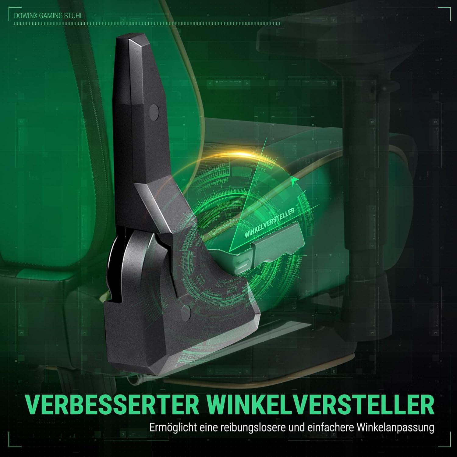 Dowinx Gaming Stuhl 4D Armlehnen Fußstütze Bürostuhl PU Leder Ergonomisch 150