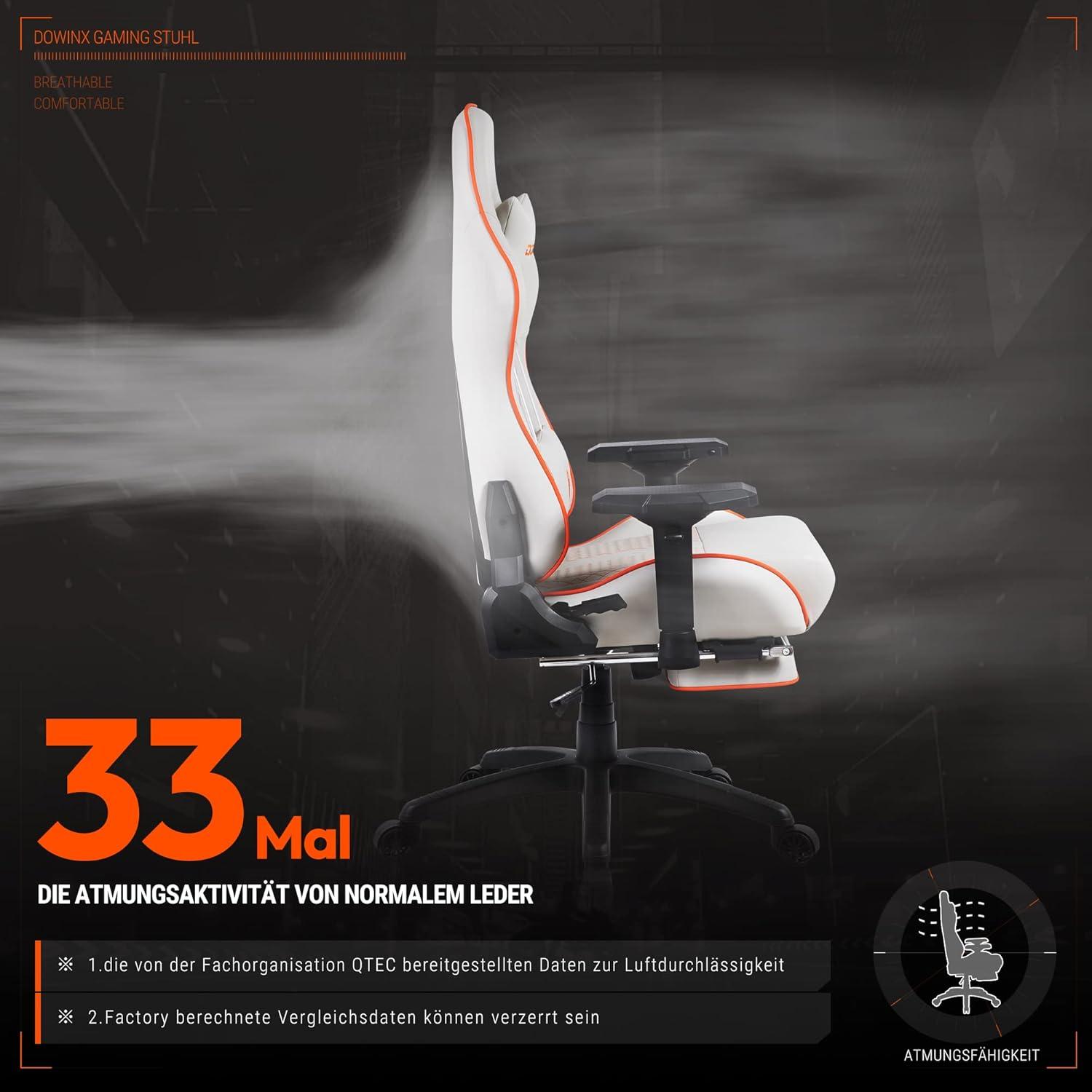 Dowinx Gaming Stuhl mit 4D Armlehnen, Fußstütze und Hoher Belastbarkeit - Ergonomischer Bürostuhl
