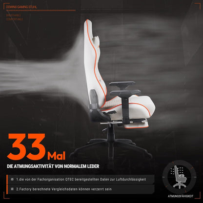 Dowinx Gaming Stuhl mit 4D Armlehnen, Fußstütze und Hoher Belastbarkeit - Ergonomischer Bürostuhl