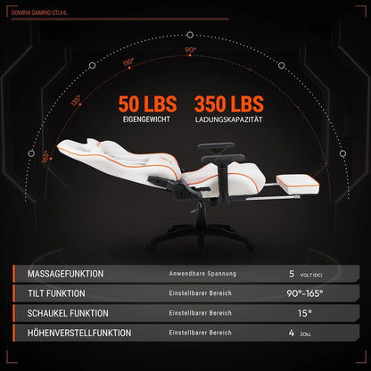 Dowinx Gaming Stuhl mit 4D Armlehnen, Fußstütze und Hoher Belastbarkeit - Ergonomischer Bürostuhl