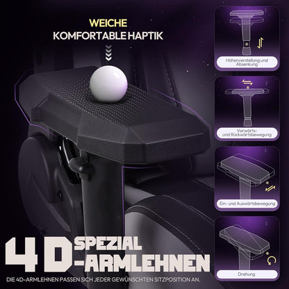 Dowinx Gaming Stuhl 4D-Armlehnen Fußstütze Bürostuhl Grau