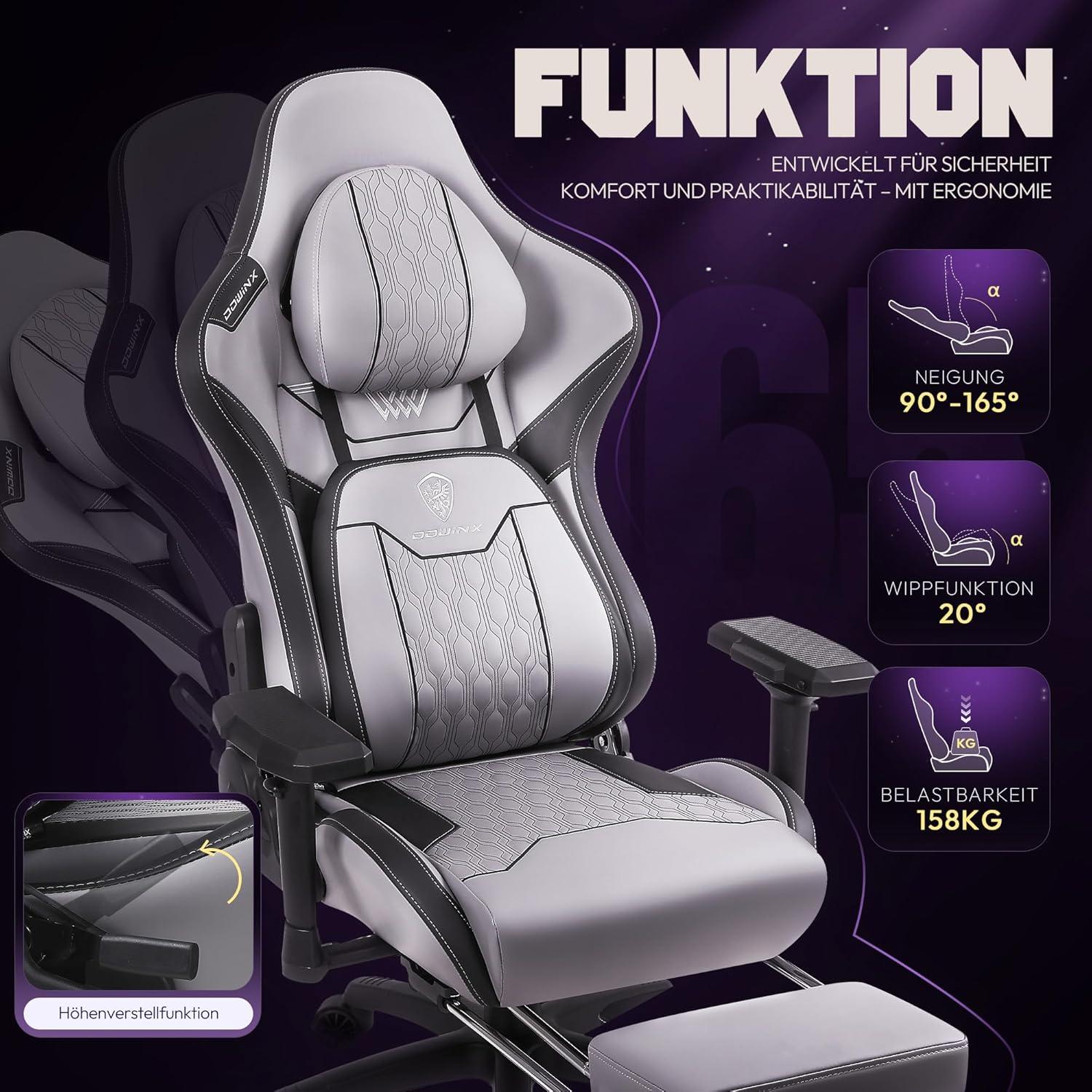 Gaming Stuhl 4D Armlehnen Ergonomischer Gamer Stuhl Fußstütze PU Leder