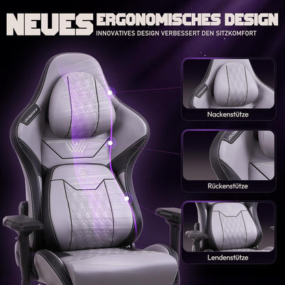 Dowinx Gaming Stuhl 4D-Armlehnen Fußstütze Bürostuhl Grau