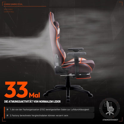 Dowinx Gaming Stuhl Bürostuhl Hohe Belastbarkeit Braun 4D Armlehnen Fußstütze - Ergonomisch - Gaming Chair - Gaming-Sessel 150 kg