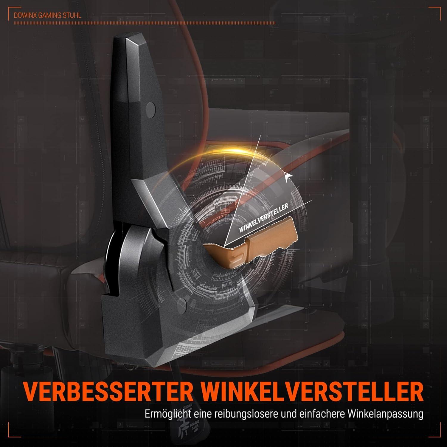 Dowinx Gaming Stuhl 4D Armlehnen Fußstütze Braun PU Leder 150 kg