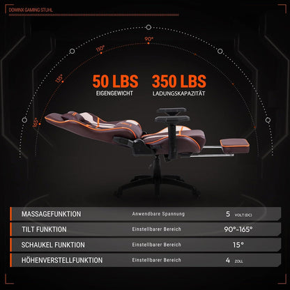 Dowinx Gaming Stuhl Bürostuhl Hohe Belastbarkeit Braun 4D Armlehnen Fußstütze - Ergonomisch - Gaming Chair - Gaming-Sessel 150 kg