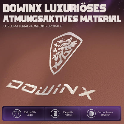 Dowinx Gaming Stuhl 4D-Armlehnen Fußstütze ergonomisch Bürostuhl PU Leder Lordosenstütze 180KG Braun