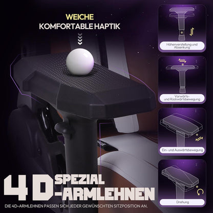 Dowinx Gaming Stuhl 4D Armlehnen Gamer Fußstütze Bürostuhl Lordosenstütze 180KG