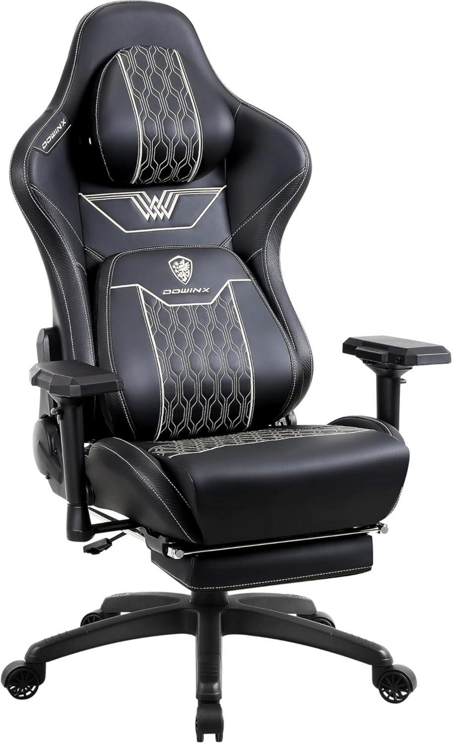 Ergonomischer Gaming Stuhl mit 4D-Armlehnen und Fußstütze, PU