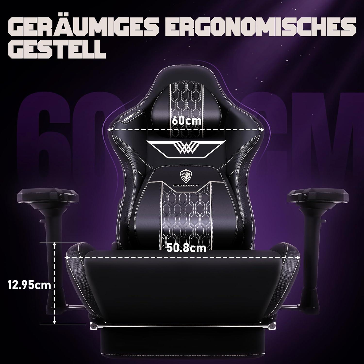 Ergonomischer Gaming Stuhl mit 4D-Armlehnen und Fußstütze, PU