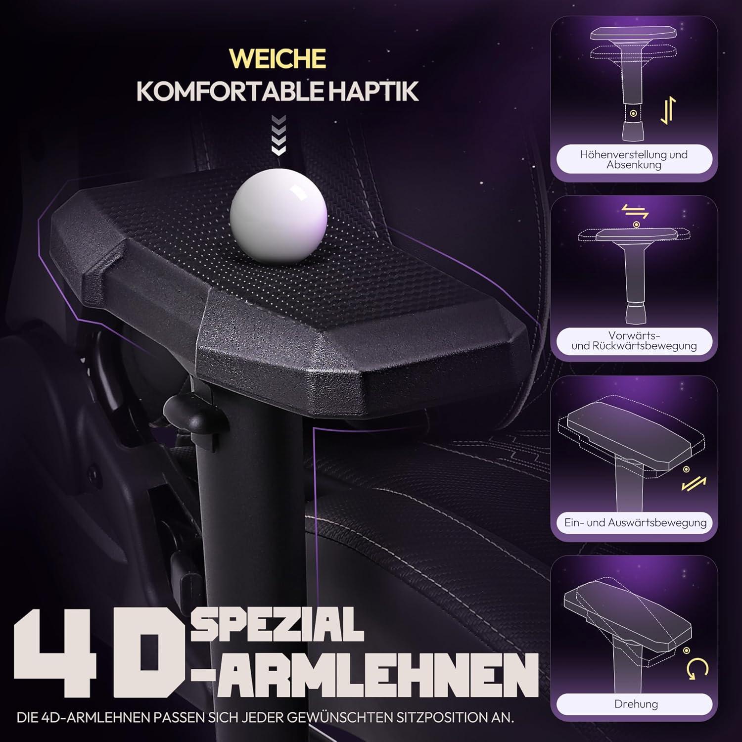 Gaming Stuhl Dowinx 4D-Armlehnen Ergonomisch Bürostuhl PU Leder Schwarz