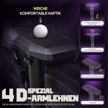 Gaming Stuhl Dowinx 4D-Armlehnen Ergonomisch Bürostuhl PU Leder Schwarz