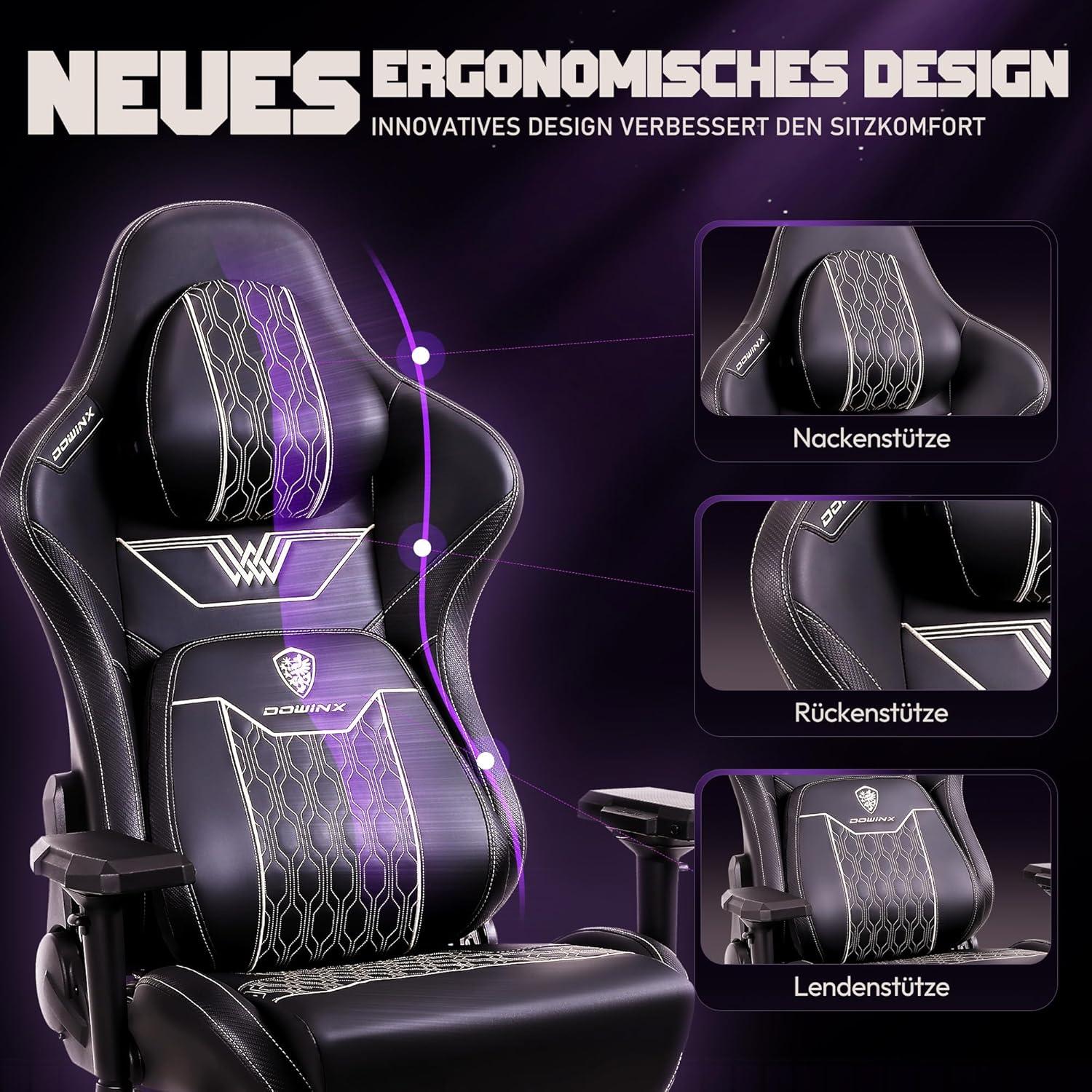 Gaming Stuhl Dowinx 4D-Armlehnen Ergonomisch Bürostuhl PU Leder Schwarz