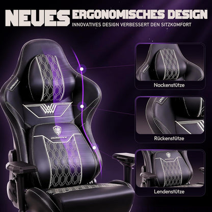 Gaming Stuhl Dowinx 4D-Armlehnen Ergonomisch Bürostuhl PU Leder Schwarz