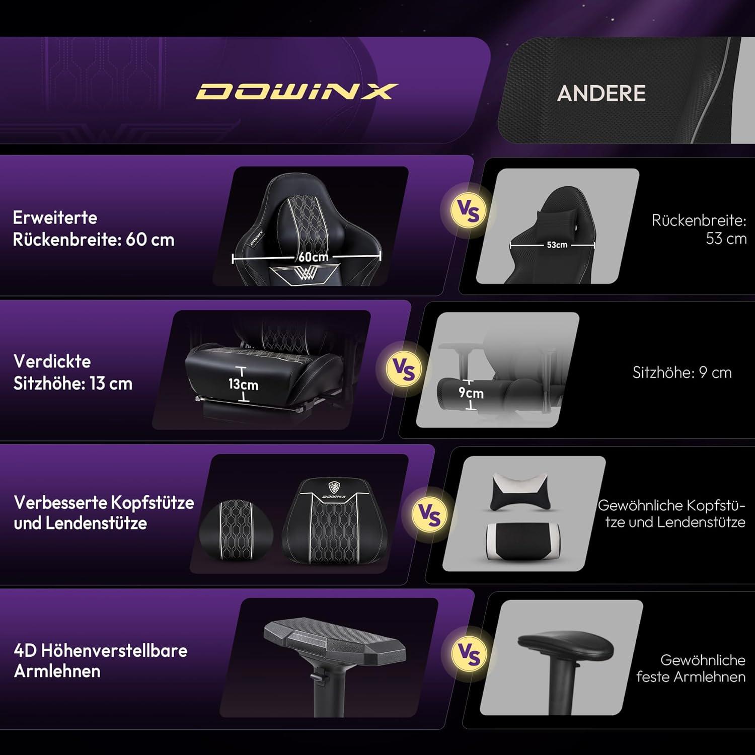Gaming Stuhl Dowinx 4D Armlehnen Ergonomisch Bürostuhl Schwarz